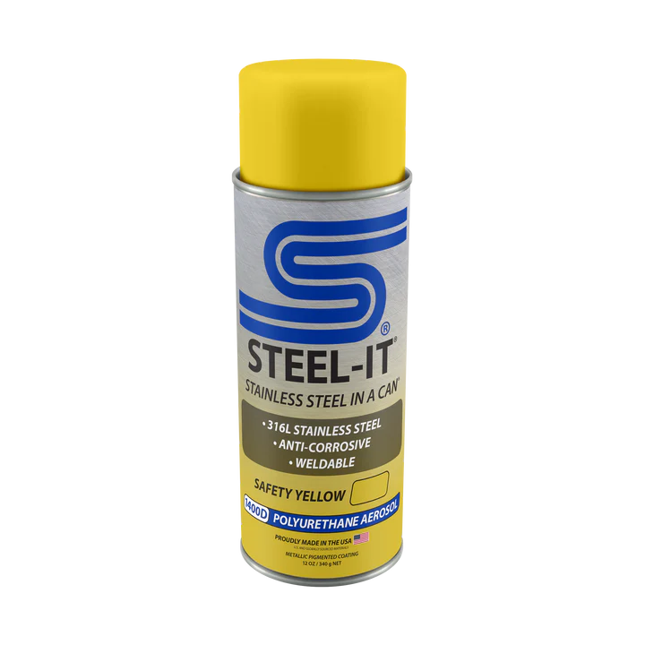 puszka spray STEEL-IT 1400D Polyurethane Aerosol Safety Yellow: przemysłowa powłoka antykorozyjna ze stalą nierdzewną 316L