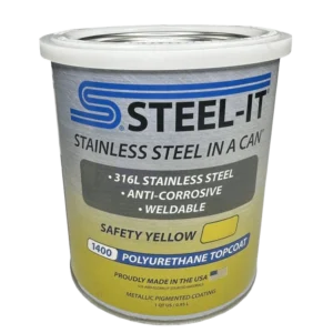 Puszka farby STEEL-IT 1400Q Safety Yellow 0,95l – żółta powłoka poliuretanowa ze stalą nierdzewną 316L do zastosowań przemysłowych i BHP.