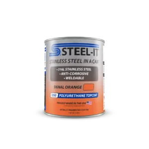 Puszka farby poliuretanowej STEEL-IT 1350Q Signal Orange (0,95l) – pomarańczowa powłoka antykorozyjna z mikropłatkami stali nierdzewnej 316L, dedykowana do oznaczeń BHP i stref niebezpiecznych.